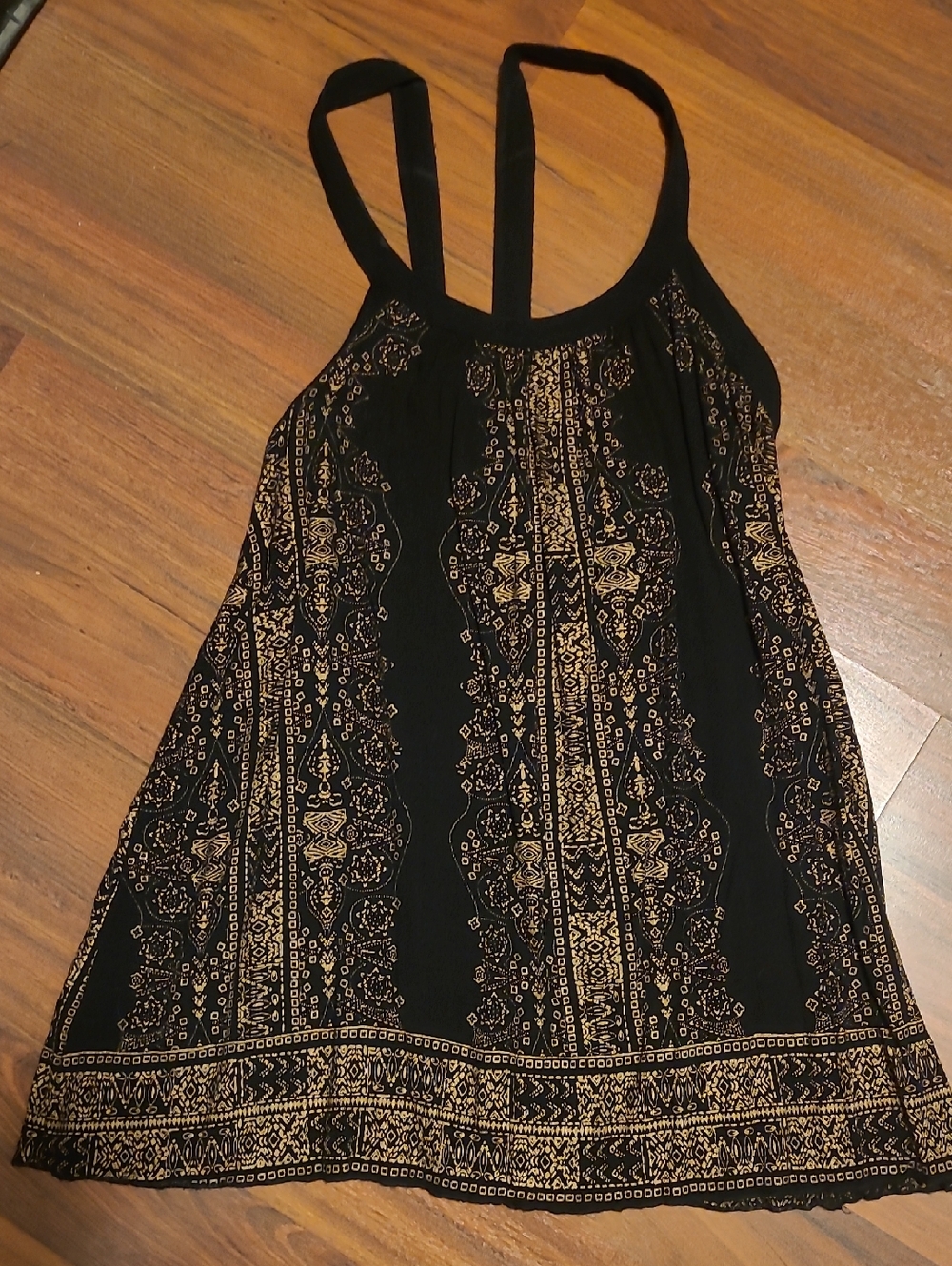 Black Dress/ Boho Top with Gold Printed Border